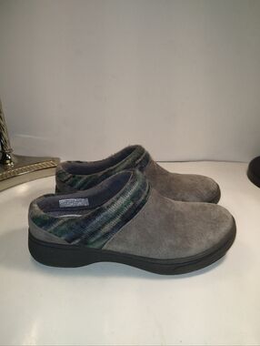Dansko Emily Gray Suede Knit Cuff Slip On Clogs Shoes Women's sz 6(36).